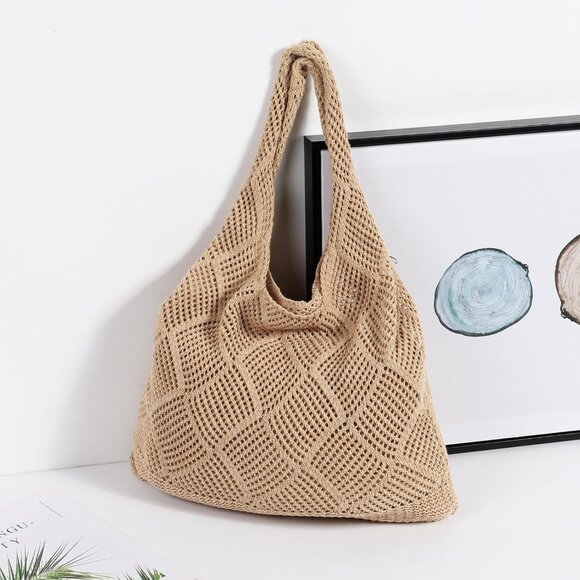 Women Yellowish-brown Shoulder Shopping Handbag Casual Travel Tote Fold Able Bag - Picture 6 of 7